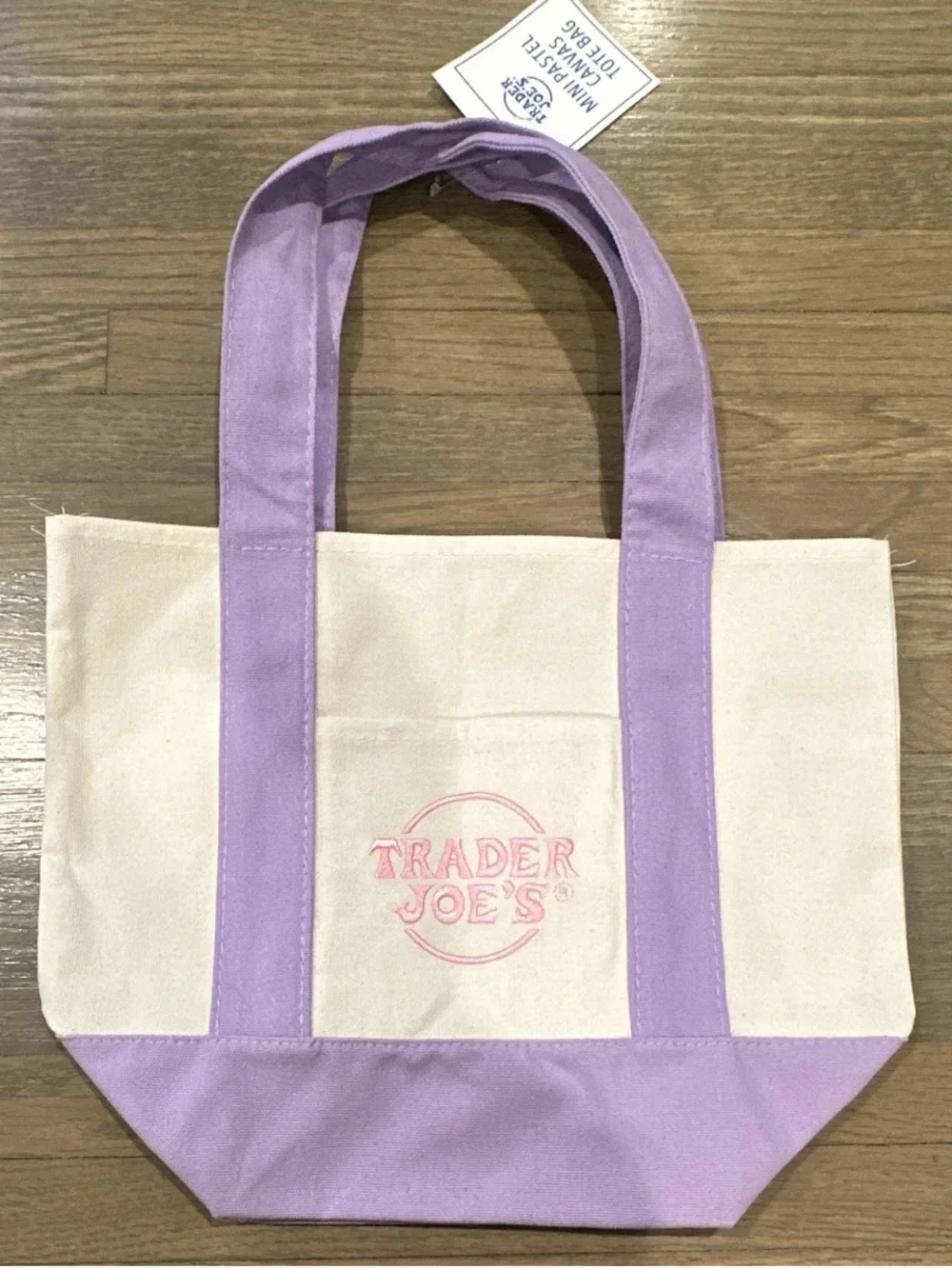 Trader Joe's Reusable Tote Shopping Bag Purple & White Canvas Tote Bag